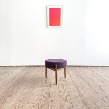 Mid-Century Stool or Ottoman with New Purple Kvadrat Wool Upholstery, Danish Design, 1960s 