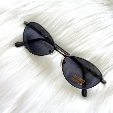Vintage Y2k Round Shiny Dark Silver Sunglasses 
