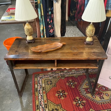 Oak  industrial Desk with Inkwell