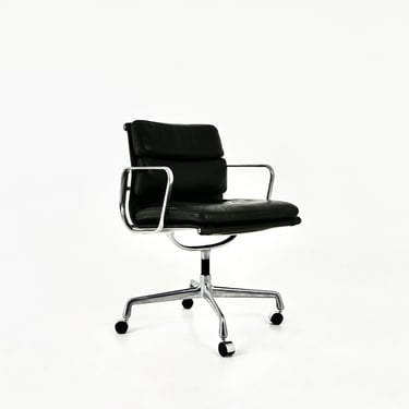 Black Leather Soft Pad Chair by Charles and Ray Eames for Herman Miller, 1970s 