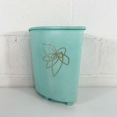 Vintage Blue Corner Waste Basket Bathroom Trash Can Retro Storage Plastic Office Home Prop Movie TV Nursery Craft Room Abstract Mid-Century 