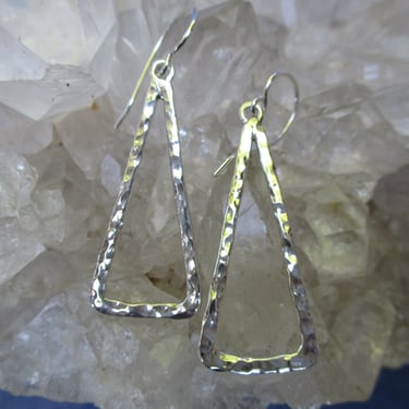 Long Triangle Hammered Texture Earrings ~Sterling Silver~ Handmade 