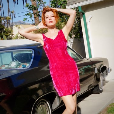 1980s Betsey Johnson Punk Label Pink Velvet Dress / 80s Velvet Mini Dress 