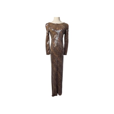 1980s Chetta B Floor Length Animal Print Sequin Dress 