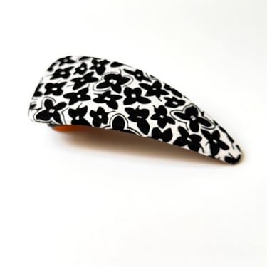Maxi hair clip, flat hair clip, black and white hare clip, thin hair claw, floral print hair clip, curved side hair clip, satomi clip 