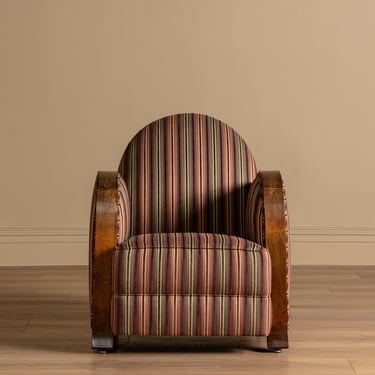 Art Deco Striped Oak Lounge Chair, France, Circa 1920s (2 available)