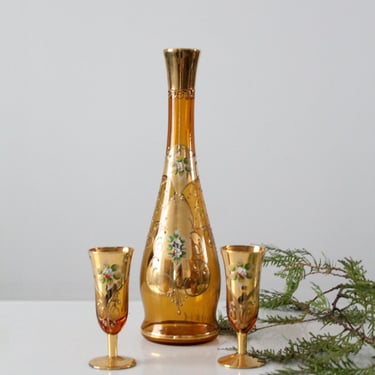 mid-century Italian hand-painted glass decanter set 