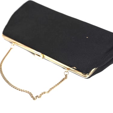 vintage BLACK and gold chain MID-century women's 1950s CLUTCH bag -- Free shipping 