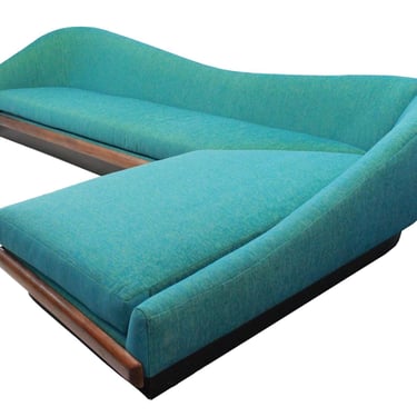 Adrian Pearsall Teal Curved Sectional Sofa | Gondola Couch | Vintage 1960s Platform Sofa | Cloud Sofa Model 3600-8 Craft Associates 