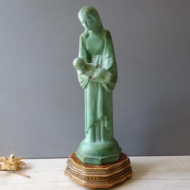 Rare Art Deco French Plaster Virgin and Child Statue,signed Hartmann. 