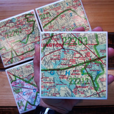 1992 Arlington Virginia Vintage Map Coaster Set of 4. Vintage Arlington Map. Virginia Gift. Housewarming Virginia. Coasters Arlington. NoVa. 