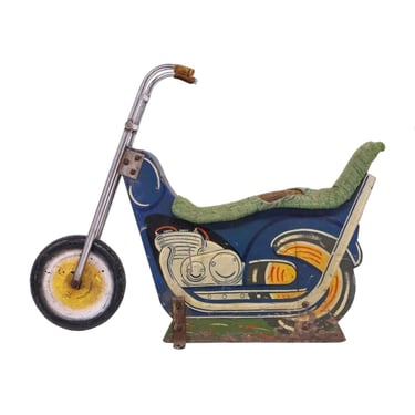 1950s/1960s Vintage American Motorcycle Carousel Ride - Antique Amusement Park Fair Carnival Folk Art Painted Wood Metal Harley Davidson 