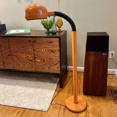 Vintage 1970s Orange Gooseneck Floor Lamp | Mid-Century Modern Atomic Style Lighting - Free Shipping 