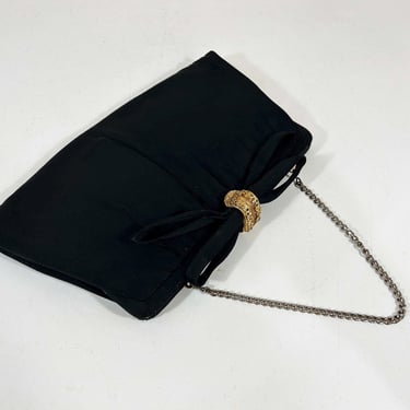 Vintage Black Handbag Purse Fabric Evening Bag 1950s 1960s Kisslock Mid-Century After Five Satin Clutch Lowy & Mund 