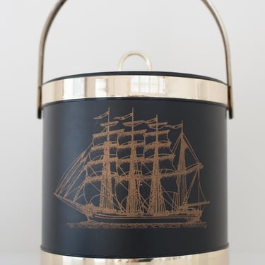 Vintage Black & Gold Ship Ice Bucket 
