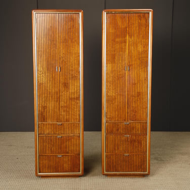 Pair of American of Martinsville Tall Reeded Wood Cabinets or Wardrobes, 1970s 