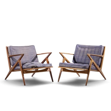 Poul Jensen for Selig Mid Century Walnut Z Lounge Chairs - Pair - mcm 