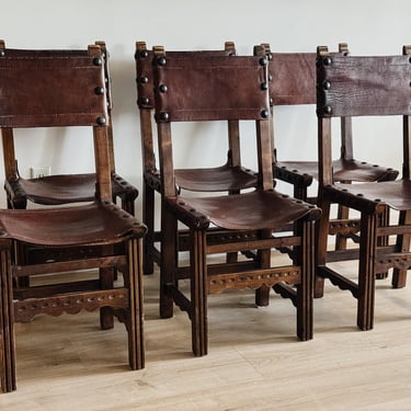 Set of Six Antique Spanish Dining Chairs 