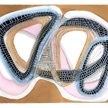 Original Geometric Mixed Media Painting on Archival Paper: Abstract Shapes, Earthy Minimal Art (12x16