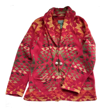 Ralph Lauren Hand Knit Cardigan Sweater: Southwestern Style, Native American Style, Western Ranch Style, Size PL 