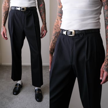 Vintage 80s CHRISTIAN DIOR Black Gabardine Double Pleated Slacks | 1980s 1990s DIOR Designer Old Money Mens Pants 