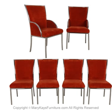 Mid Century Chrome Dining Chairs Six Milo Baughman Style 