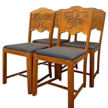 Free shipping within continental US - Vintage Set of 4 Carved Dining Chairs with Upholstered Seats. 