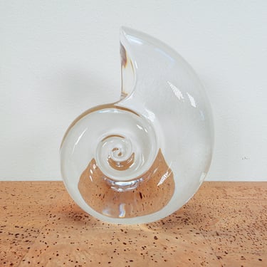 Val Saint St Lambert Clear Crystal Nautilus Shell Paperweight | De Sorss | Belgium | 1983 