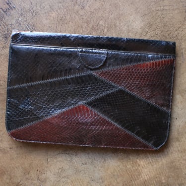 Snake Skin Clutch / Patchwork Leather Purse / Snakeskin Handbag 