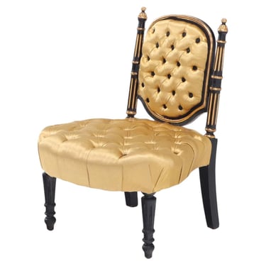 A Petite French Napoleon III Style Ebonized & Gilt Boudoir Chair, C. 1880.
