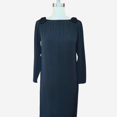 Vintage 1960’s designer little black dress | shift style | Adele Simpson | satin bow shoulders 