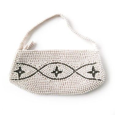 Heavily Beaded Small Purse Clutch with Silver Gray Beads and White Pearls, Stunning Evening Bag or Brides' Purse 