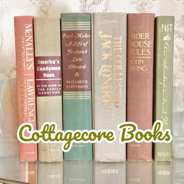 Cottagecore Book Bundle: Neutral Warm Earth Tones, Farmhouse Bookshelf Decor 