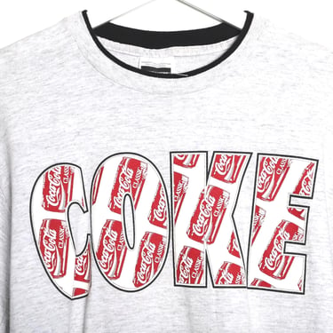 vintage COKE color block 1990s heather gray two tier Coca-Cola short sleeve t shirt -- size medium -- free shipping U.S.A 