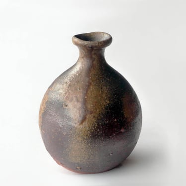 Vintage Bizen Ware Wood-Fired Sake Bottle Tokkuri | Japanese Stoneware 