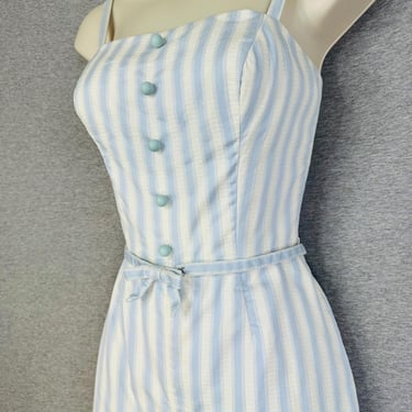 1950s - Lanz - Mid Century - Pin Up - Blue stripe - Bathing Suit - Swimsuit - Estimated XS/S 