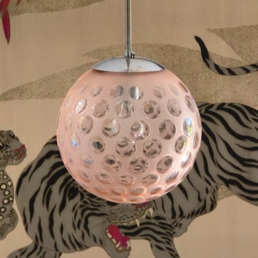 Murano pendant chandelier / peach-colored glass / in the style of Carlo Scarpa for Venini / 1930s 