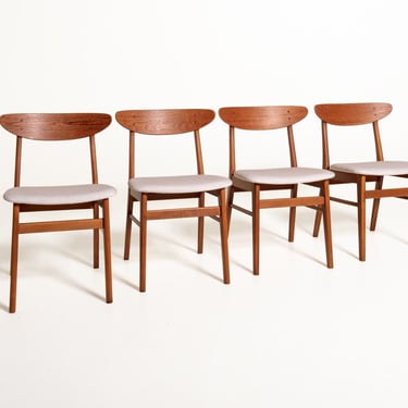 Set of 4 Danish Farstrup “Monaco” 210 Chairs, 1960s Teak Dining Chairs, Mid Century Scandinavian Chairs, Ice Gray Fabric 