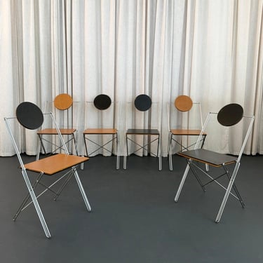 Set Of Six Post-Modern R.J.C. Reversible Folding Chairs By René-Jean Calliette