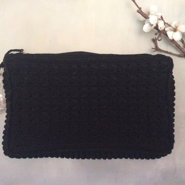 Vintage 1940s Black Cord Clutch Handbag Carved Lucite Twist Handle, Vintage Cord Purse, Vintage Pocketbook, Vintage Lucite, Vintage Handbag 