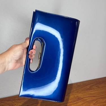 The Clutch Club - Vintage 1950s 1960s Blue Large Faux Leather Vinyl Clutch Purse 