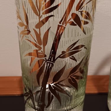 Vintage Libbey Golden Bamboo Highball Glasses - Set of 6 MCM 22k Gold Tiki Barware, Hollywood Regency Collins Glasses 