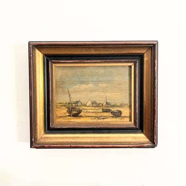 Antique French Shoreline Oil Painting