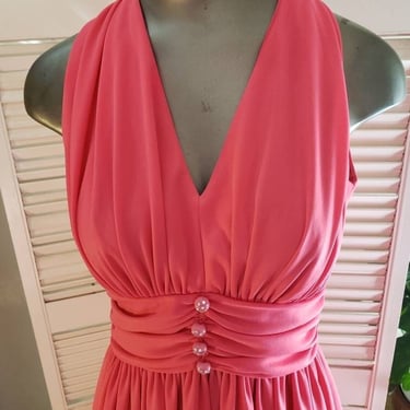Vintage 1960s Elegant Pink Maxi Dress Amazing Buttons  sz S 