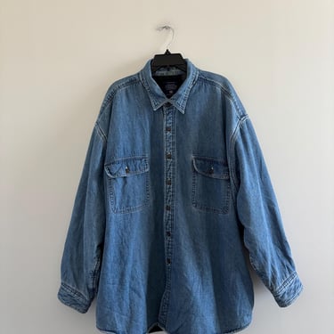Vintage Faded Glory Denim Shirt Flannel Plaid Lined Button Up Men 3XL Workwear Shacket 