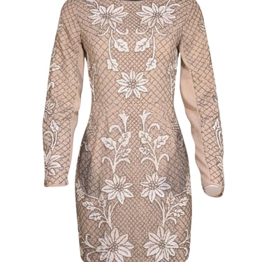 Needle & Thread - Beige & White Beaded Long Sleeve Dress Sz 8