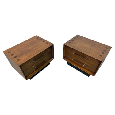 Mid-Century Modern Lane Walnut & Rosewood Nightstands - Set of 2 - Refinished! 