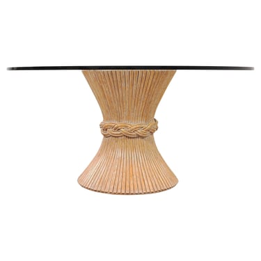 McGuire Labeled Organic Modern Cerused Rattan Glass Dining Table