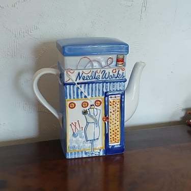 Vintage Needle Works Seamstress Shop Teapot 