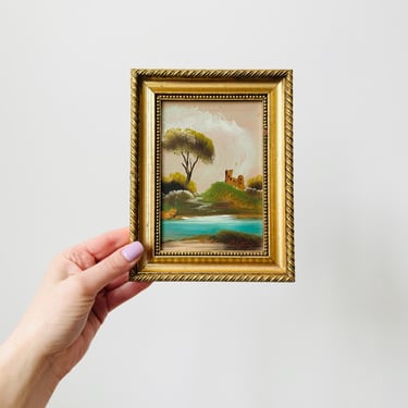 Italian Oil Painting, Painting in Ornate Gold Tone Frame, Landscape 